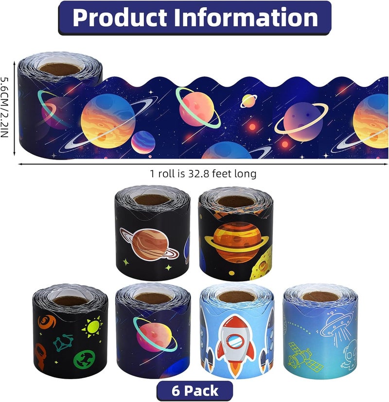 DASTTUIS 6 Rolls 196.8 Ft Space Bulletin Board Borders Set – Colorful Classroom Trim – Outer Space Galaxy Theme for Teachers, Schools & Office Decor -Perfect for Birthday, Back to School Decorative - Image 2